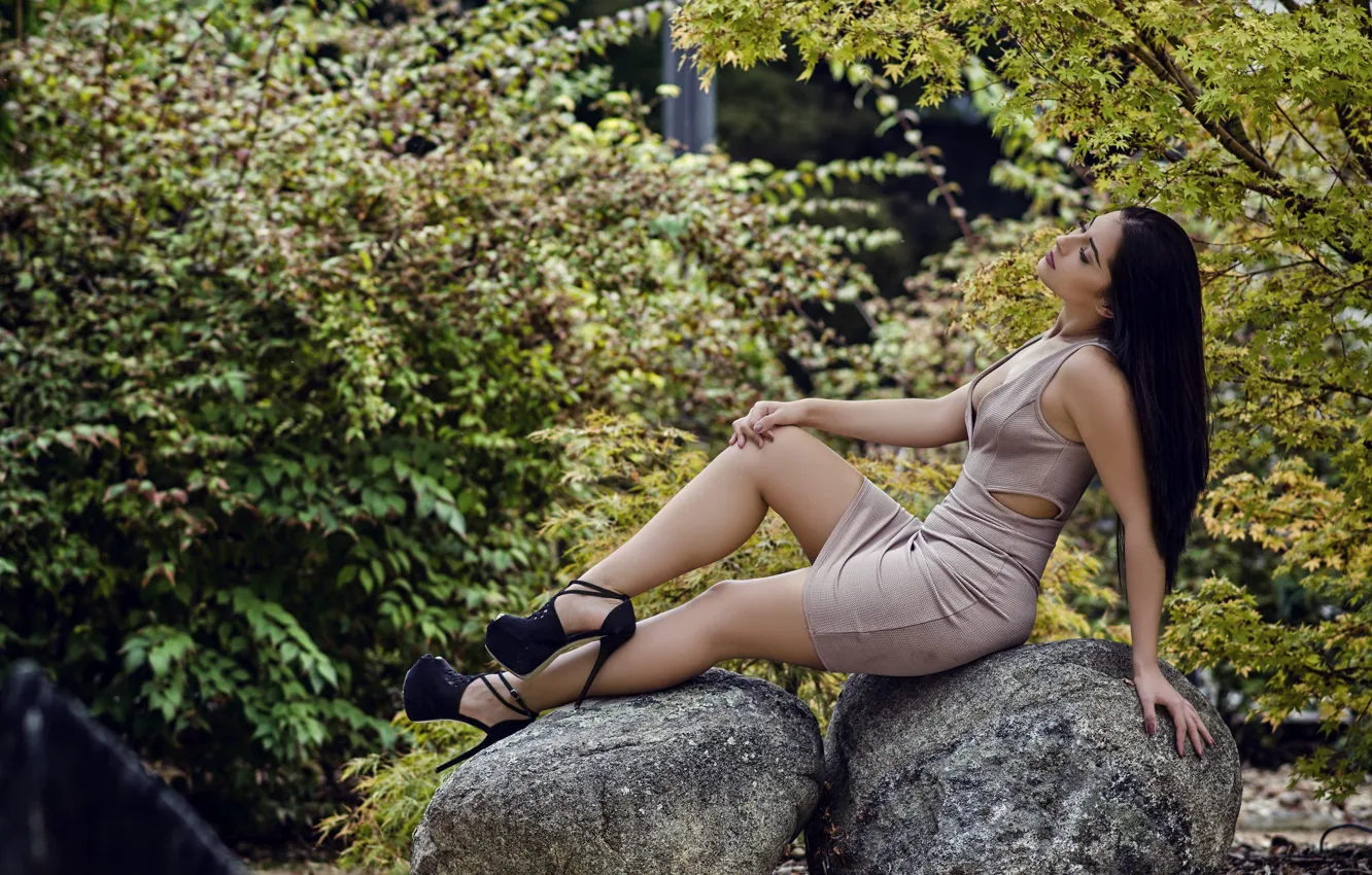 Photo wallpaper sexy, stones, dress, brunette, studs, legs, Paola Martorell