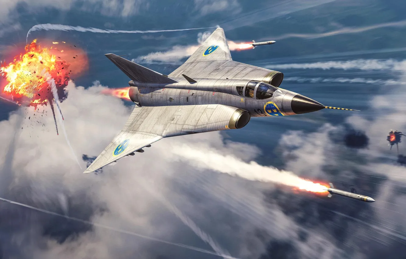 Photo wallpaper the explosion, the game, rocket, fighter, game, the plane, start, War Thunder