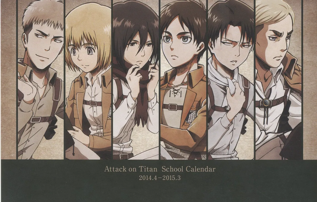 Photo wallpaper Shingeki no Kyojin, Eren Jaeger, Mikasa Ackerman, Annie Leonhardt, Armin Arlert