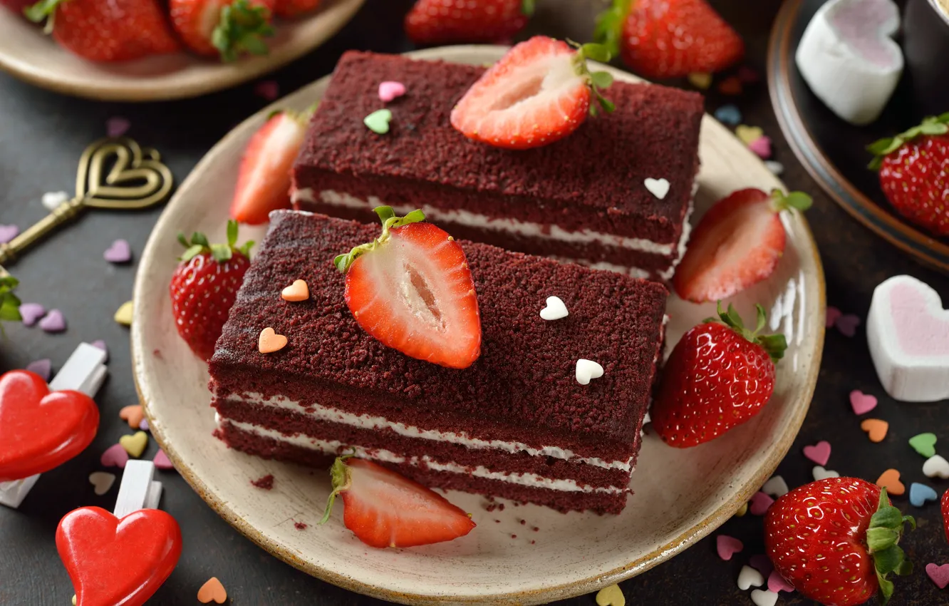 Photo wallpaper berries, strawberry, cake, cakes