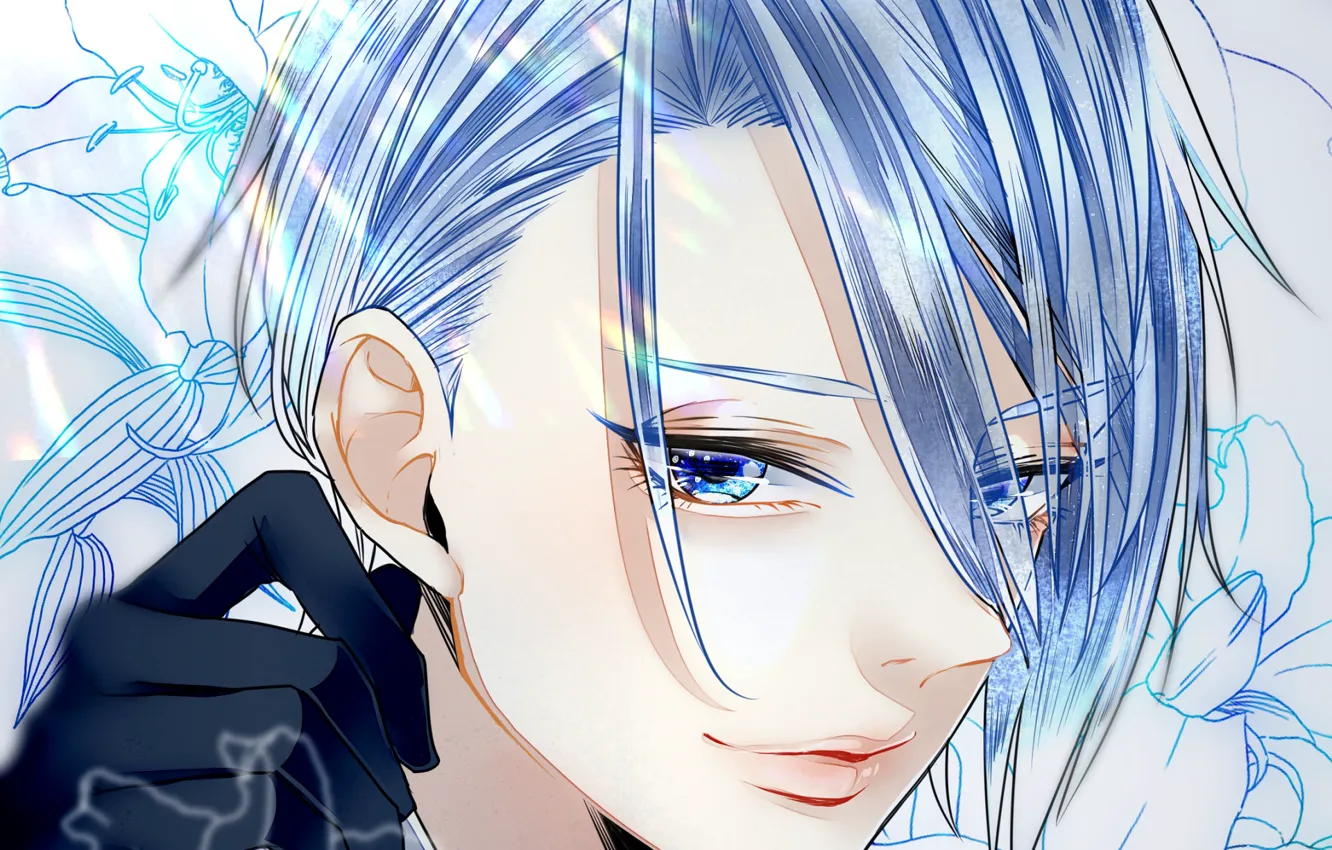 Photo wallpaper look, guy, blue eyes, Touken Ranbu, Dance of swords