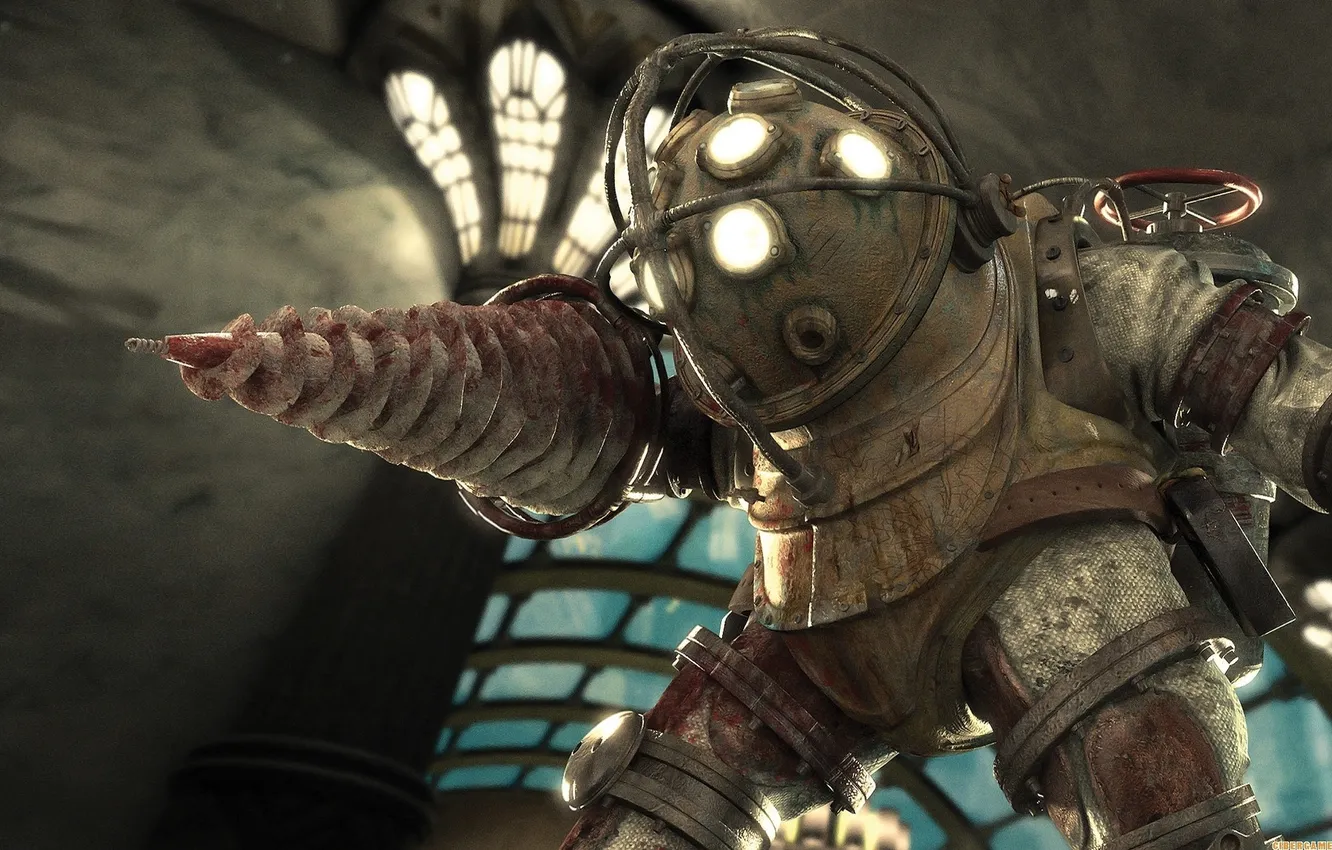 Photo wallpaper bioshock, big daddy, big daddy, drill