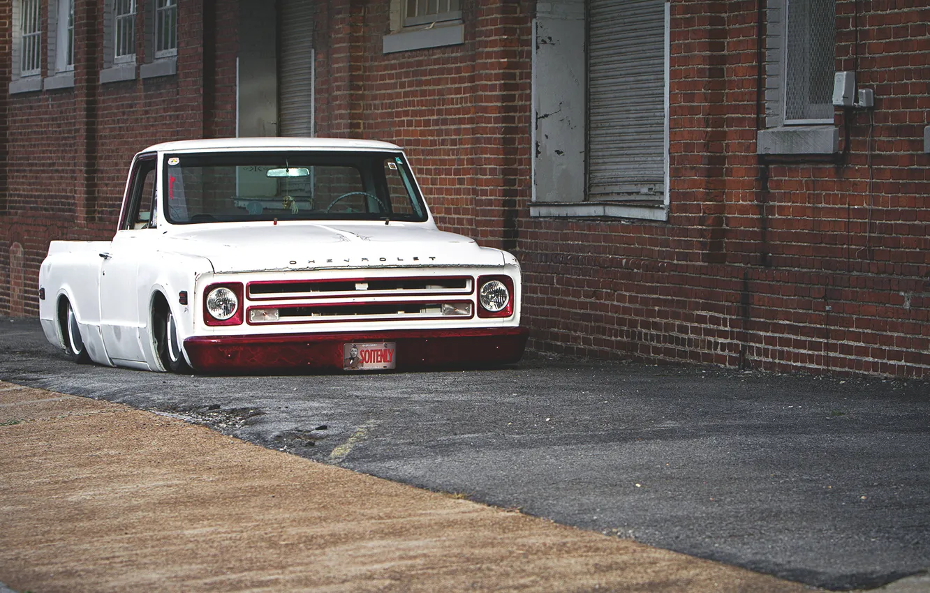 Photo wallpaper wall, brick, Chevrolet, wall, Chevrolet, pickup, bricks, pickup