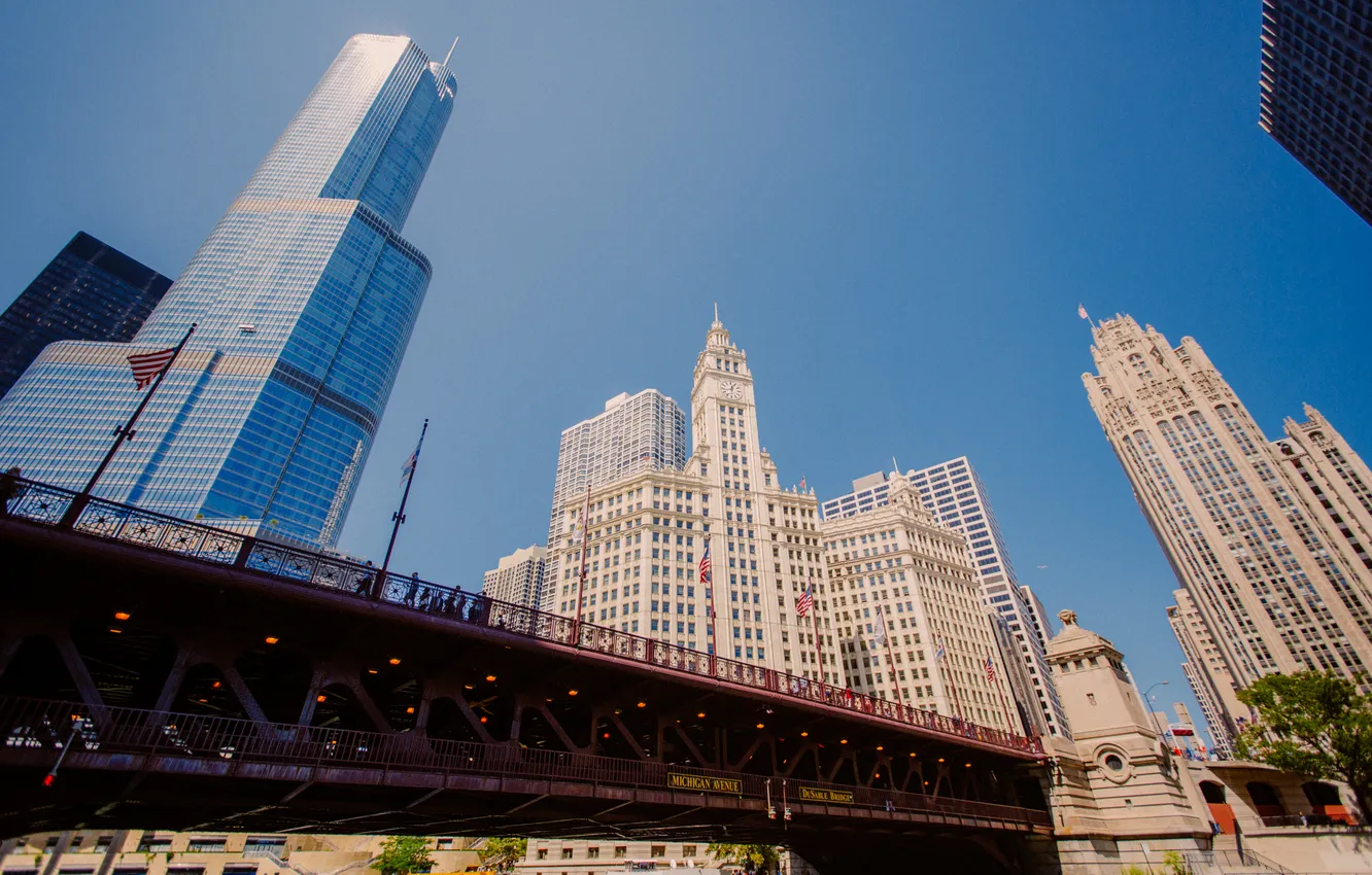 Photo wallpaper the sky, bridge, the city, skyscrapers, Chicago, Illinois
