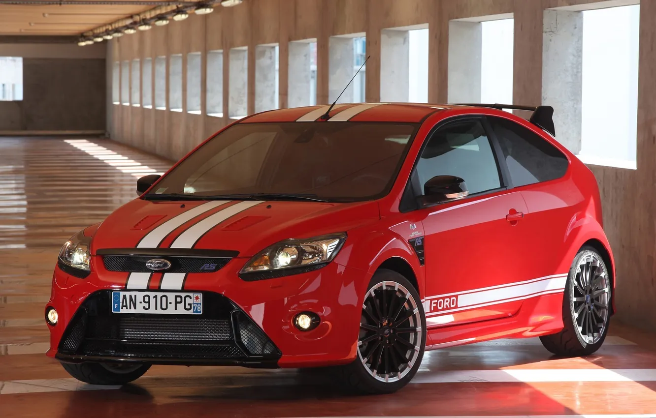 Photo wallpaper car, machine, white, strips, red, Wallpaper, Ford, focus