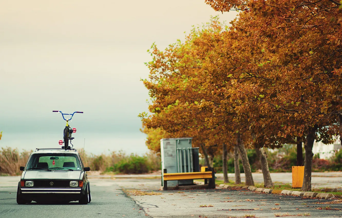 Photo wallpaper autumn, bike, Volkswagen, bike, rabbit, Volkswagen, low, doll