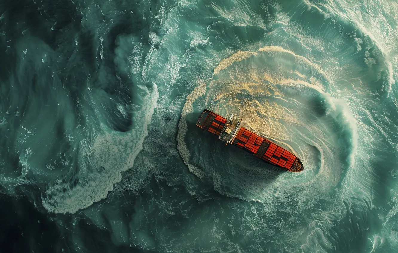 Photo wallpaper sea, ship, whirlpool, A container ship, digital art, AI art, The Art of Artificial Intelligence, …