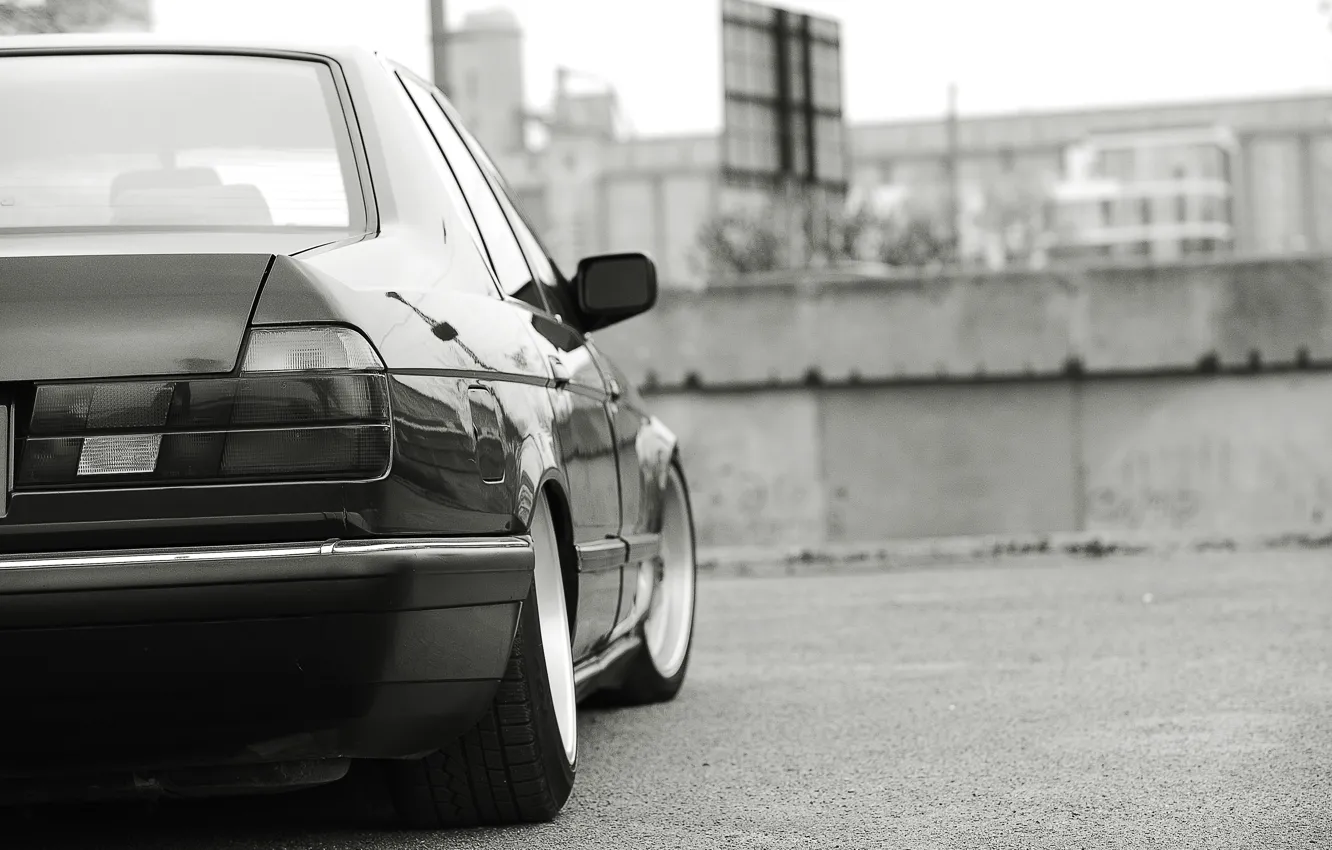 Photo wallpaper black and white, BMW, dark red, E32