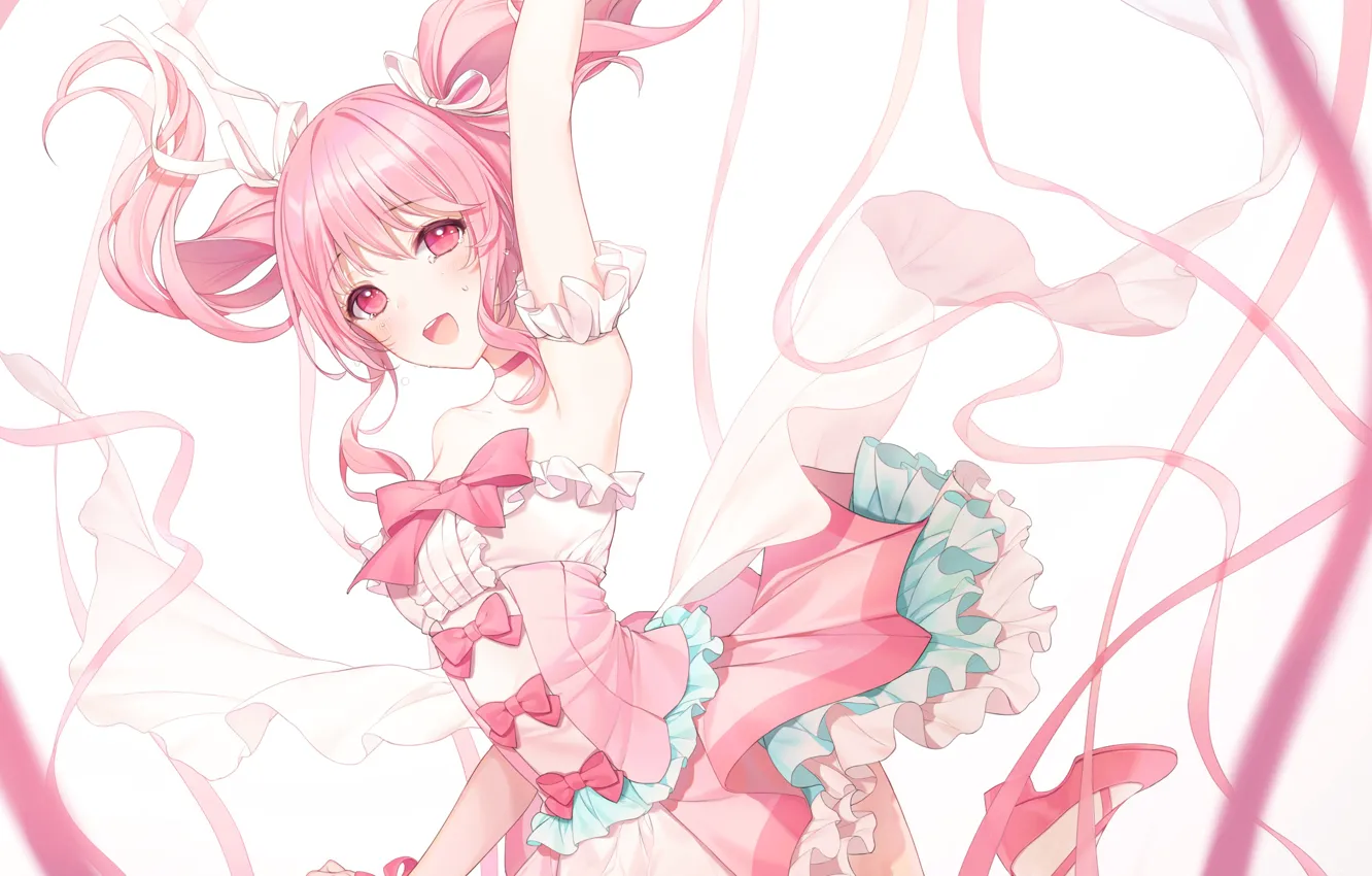 Photo wallpaper smile, girl, pink dress