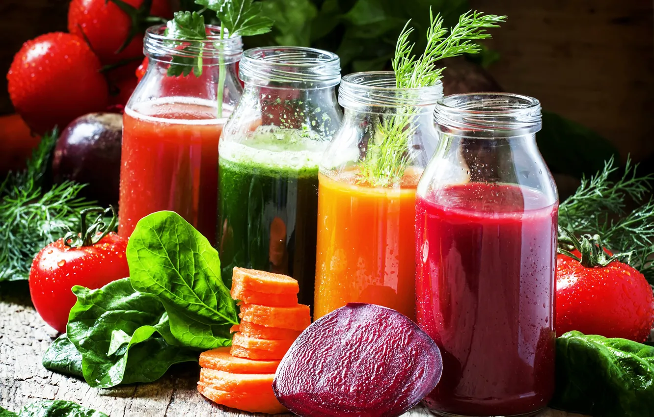 Photo wallpaper juice, vegetables, tomatoes, carrots, beets