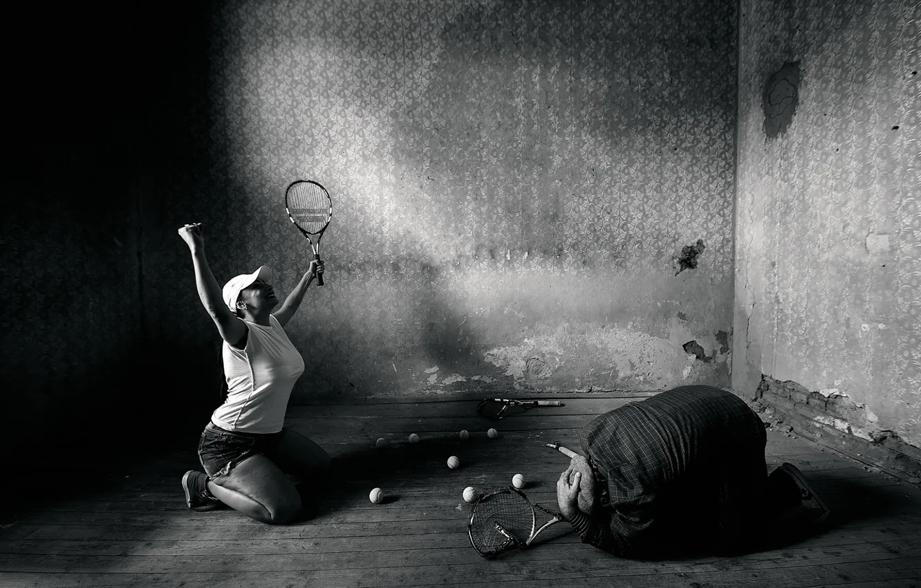 Photo wallpaper girl, victory, man, tennis