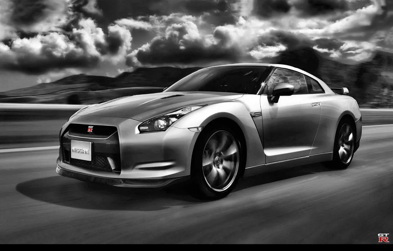 Photo wallpaper GTR, Nissan, black and white