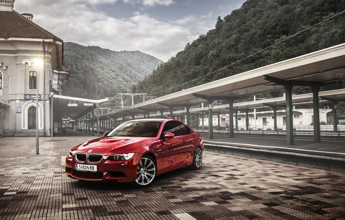 Photo wallpaper BMW, red, coupe, E92, Tuning