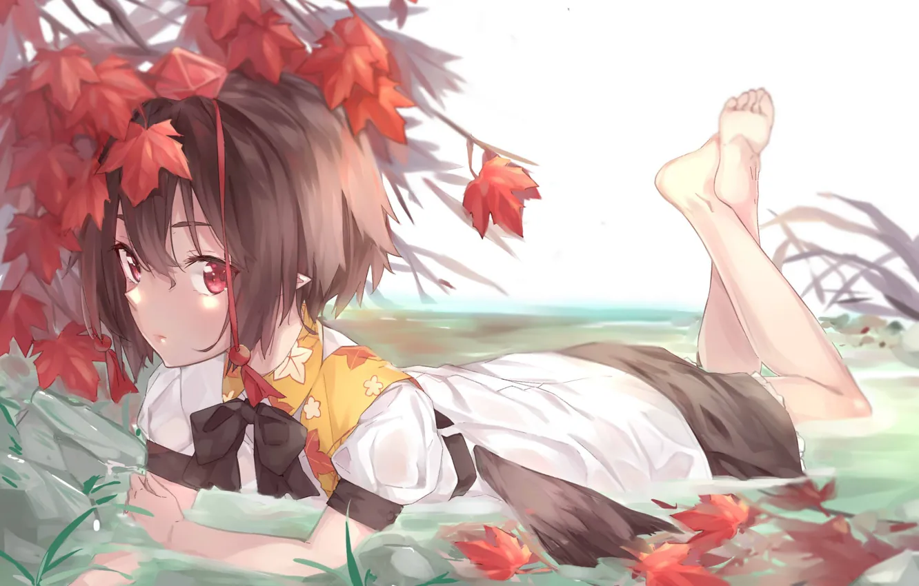 Photo wallpaper autumn, leaves, girl, Touhou