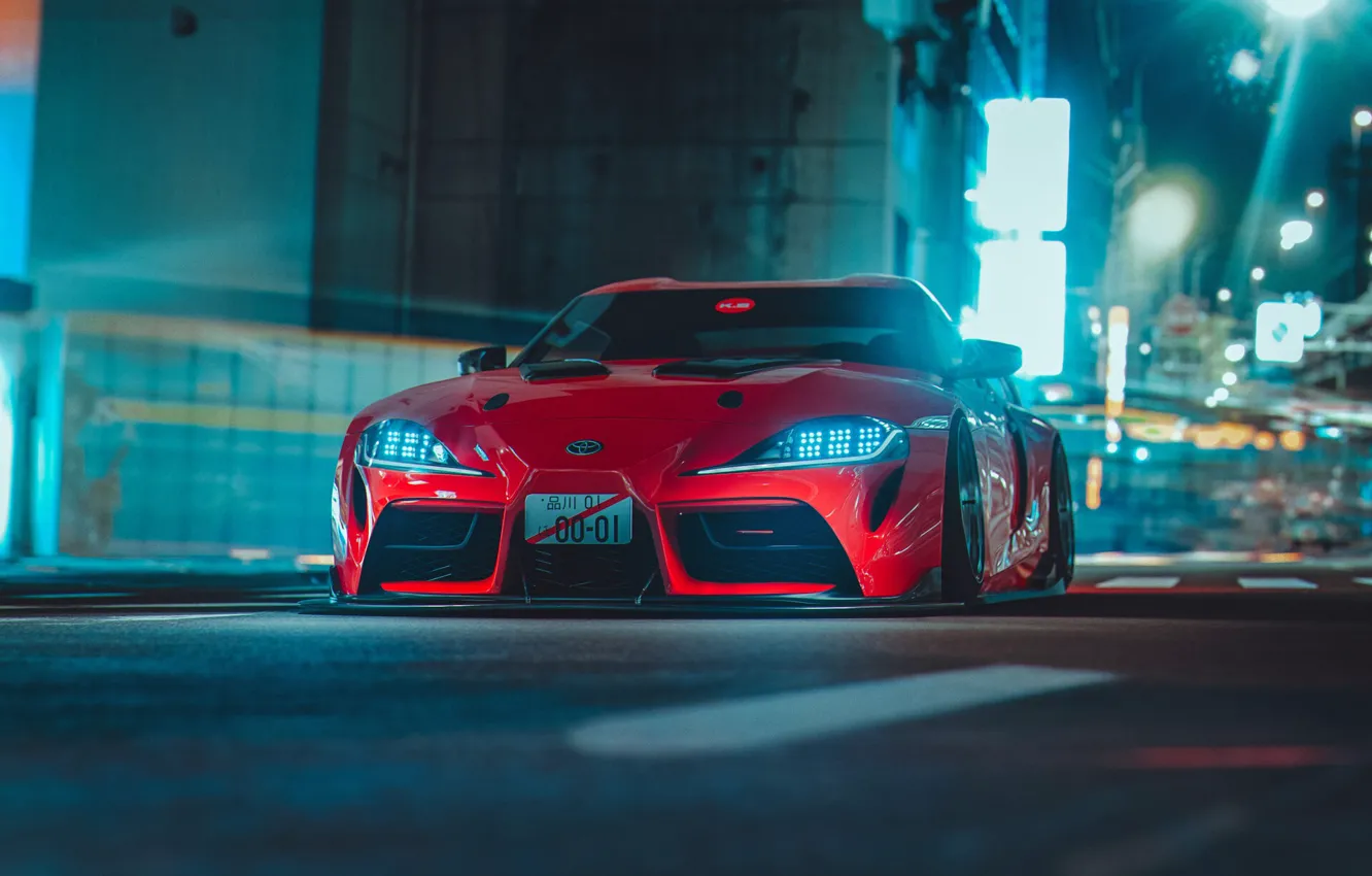 Photo wallpaper machine, auto, night, red, the city, science fiction, Supra, Toyota Supra