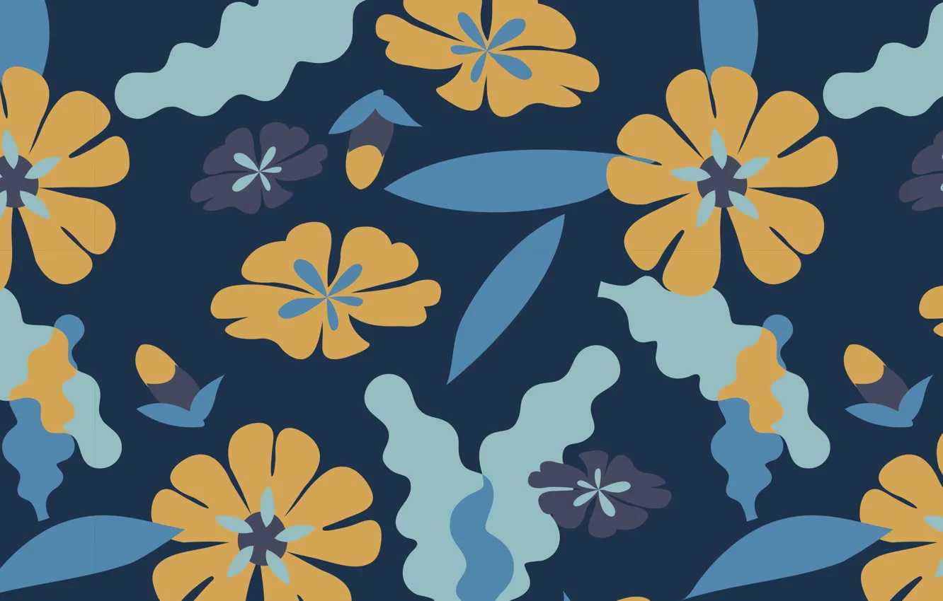 Photo wallpaper flowers, blue, background, texture, pattern, floral