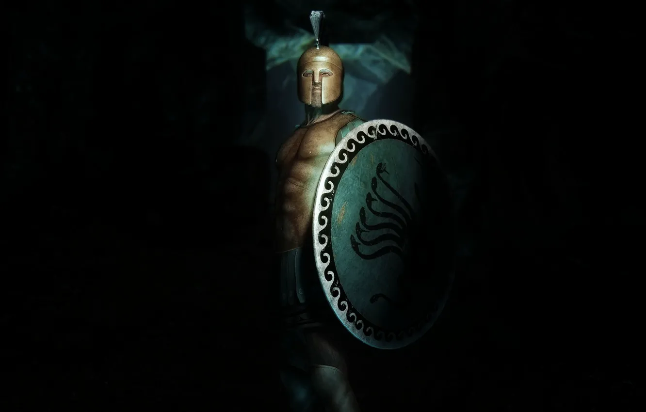 Photo wallpaper background, armor, warrior, helmet, shield