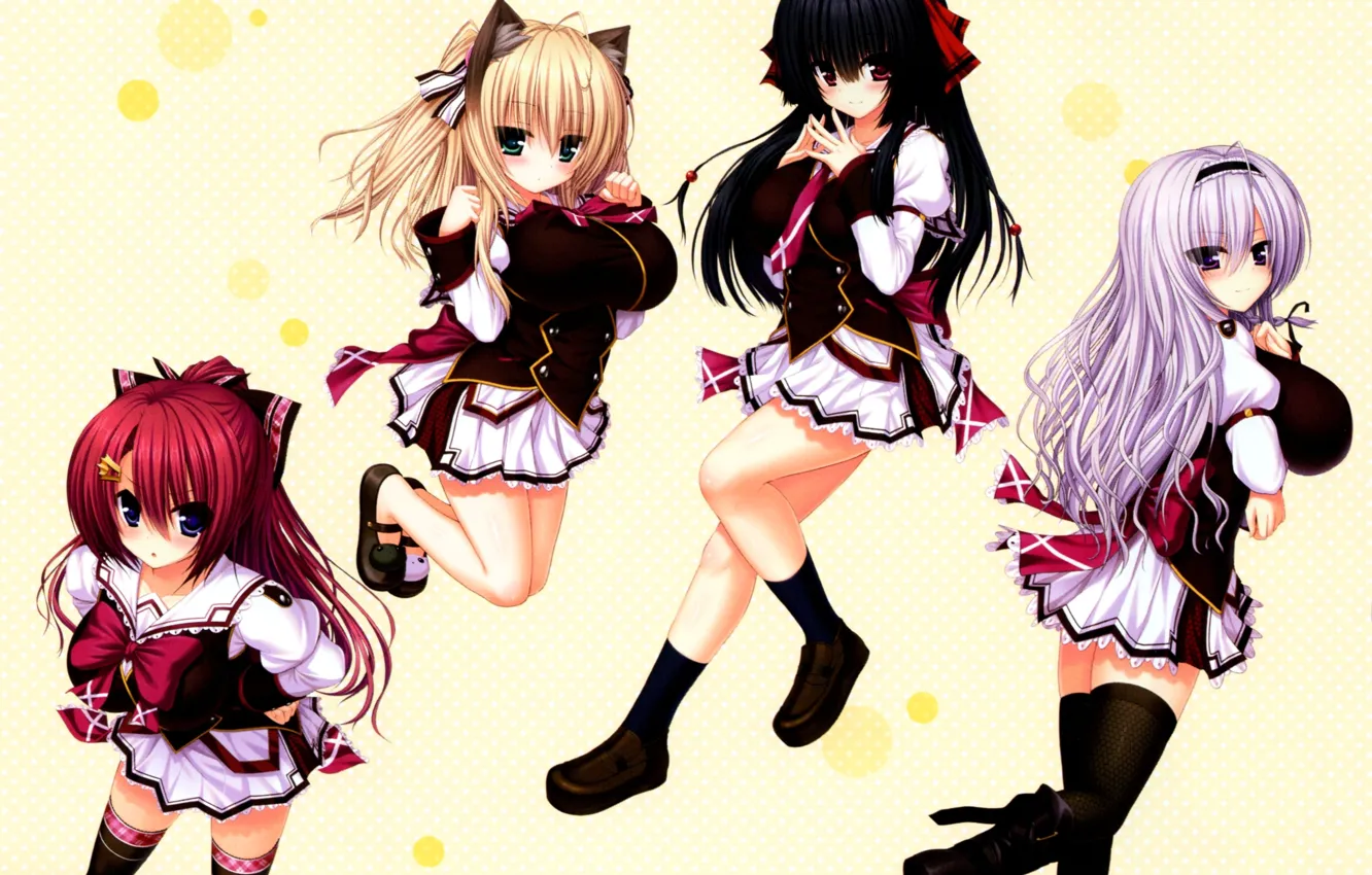Photo wallpaper kawaii, red, game, anime, brunette, blonde, cute, japanese