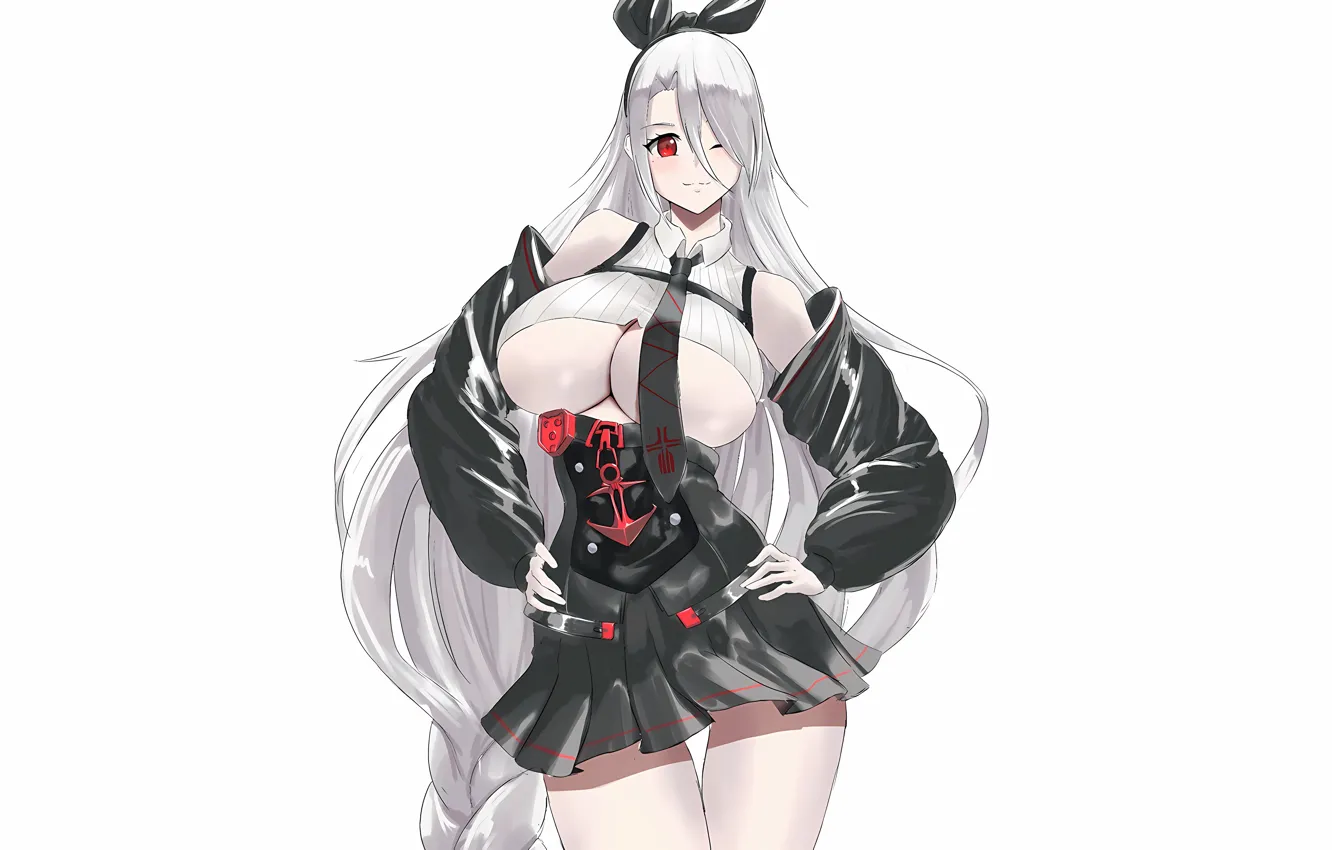 Photo wallpaper girl, sexy, cleavage, long hair, boobs, anime, beautiful, red eyes