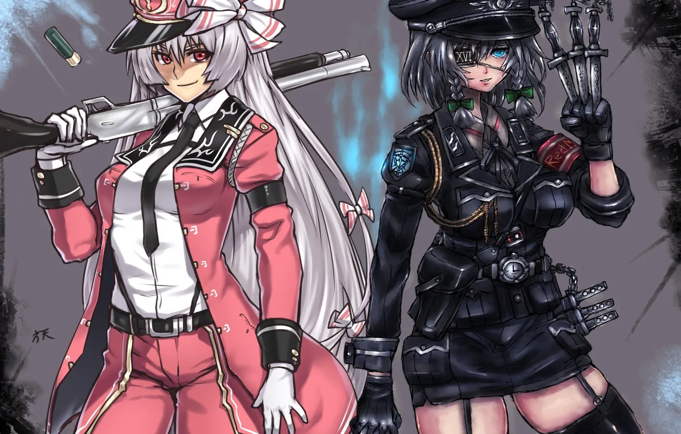 Photo wallpaper girl, weapons, art, knife, headband, form, the gun, bow