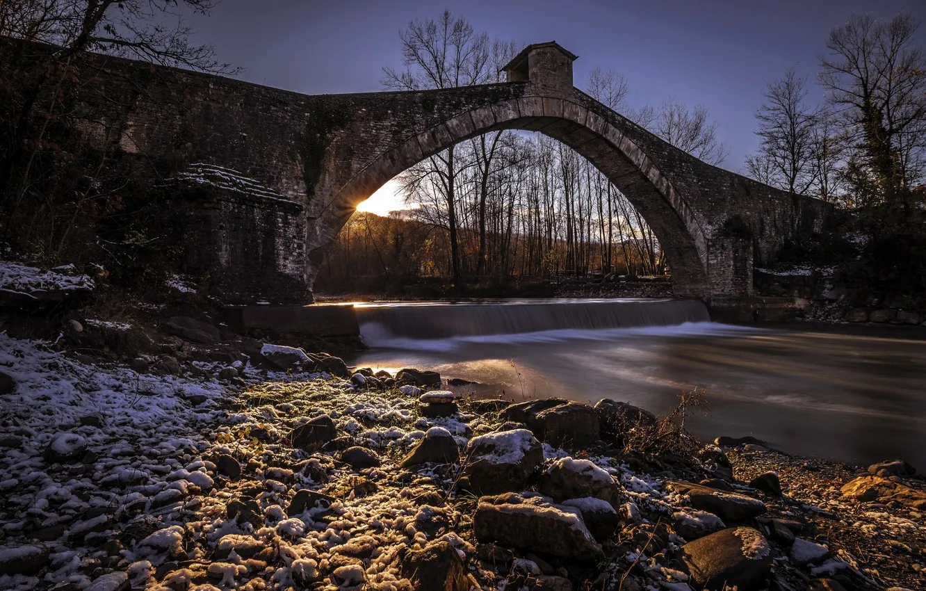 Photo wallpaper bridge, river, morning