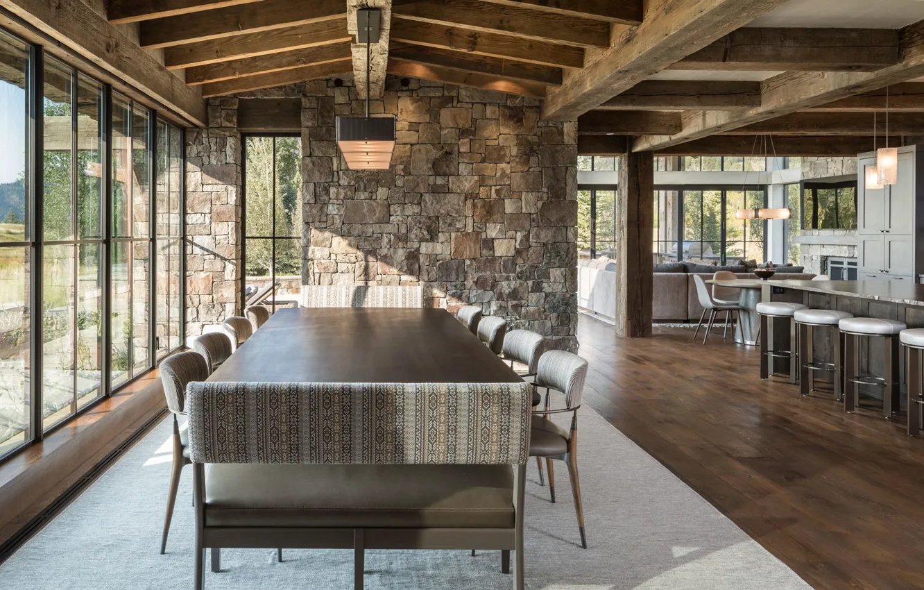 Photo wallpaper design, style, Villa, interior, Colorado, kitchen, living room, dining room