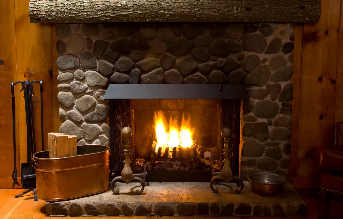 Photo wallpaper design, style, stones, room, fire, interior, fireplace, apartment