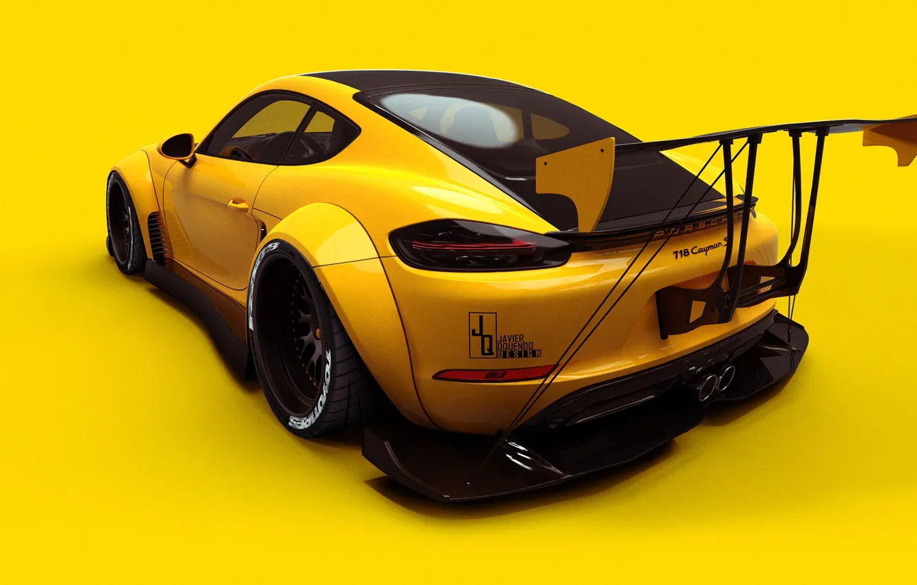 Photo wallpaper Auto, Yellow, Porsche, Machine, Background, 718, Porsche 718, Transport & Vehicles