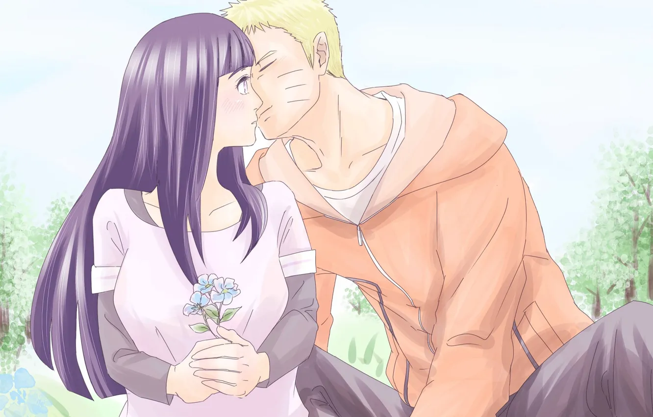 Photo wallpaper flowers, kiss, pair, two, Naruto, Naruto, Naruto Uzumaki, Boruto