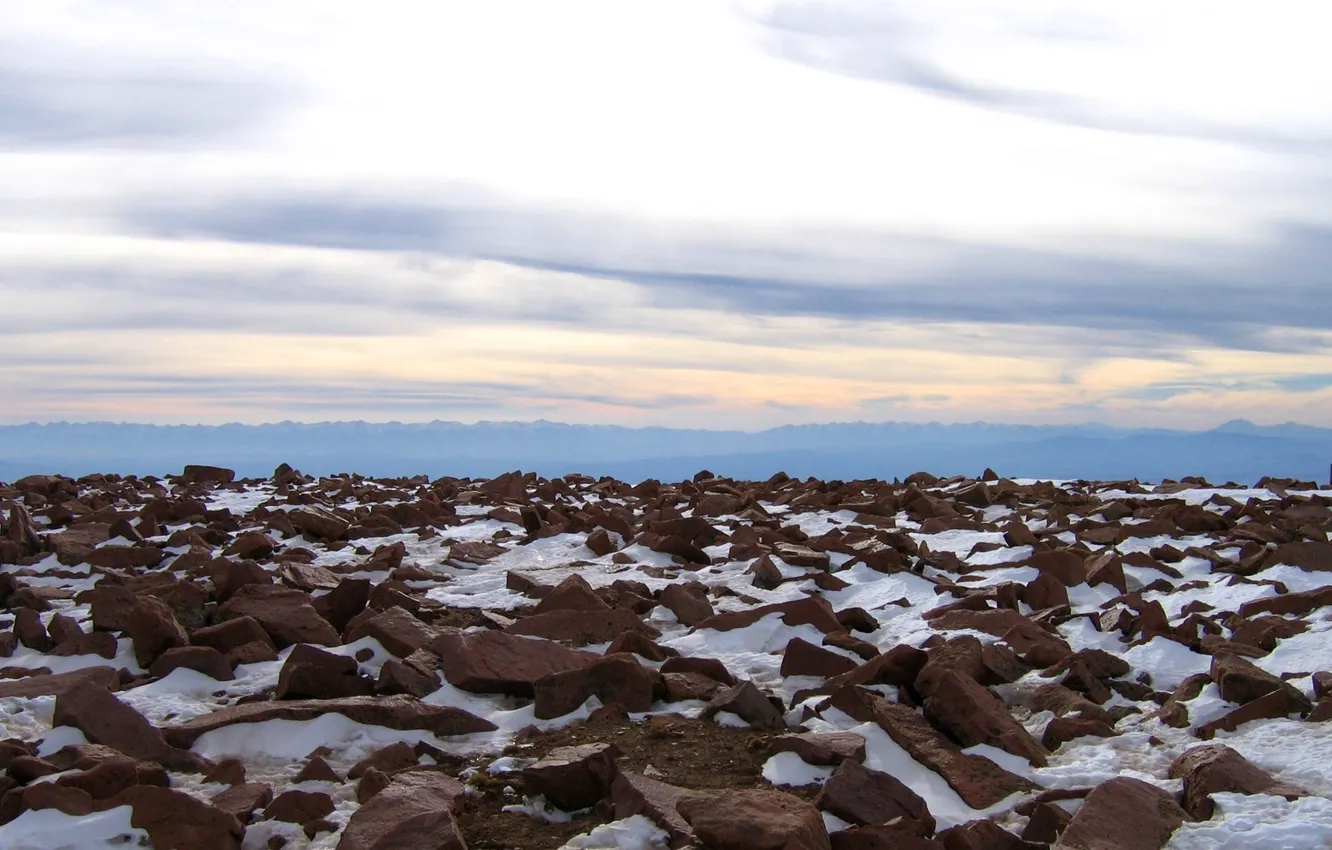 Photo wallpaper ice, the sky, clouds, snow, stones