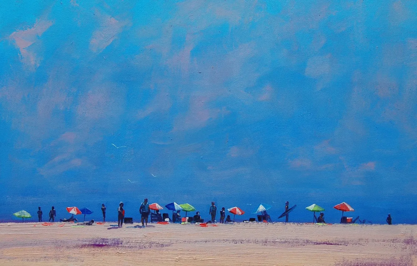 Photo wallpaper sea, umbrella, shore, people, the beach is