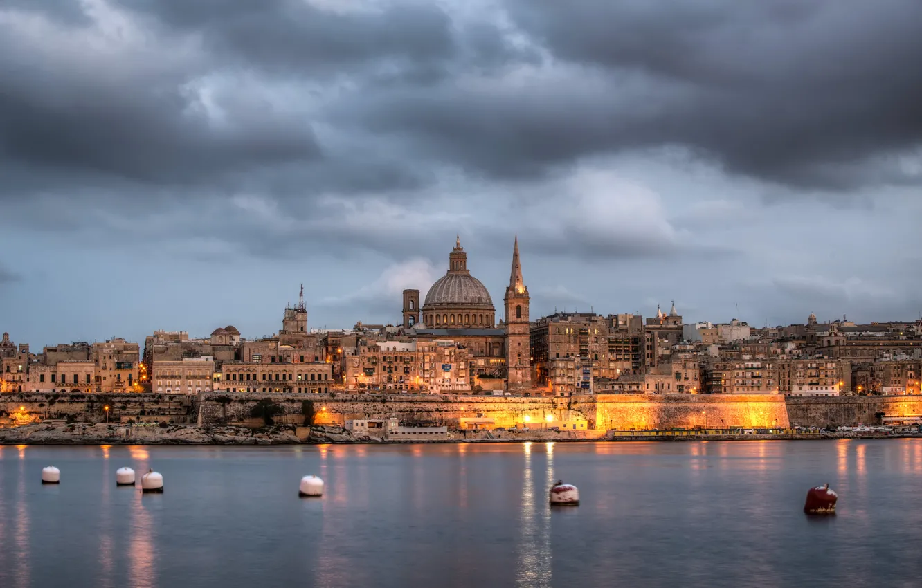 Photo wallpaper sea, lights, tower, Bui, Malta, Valletta
