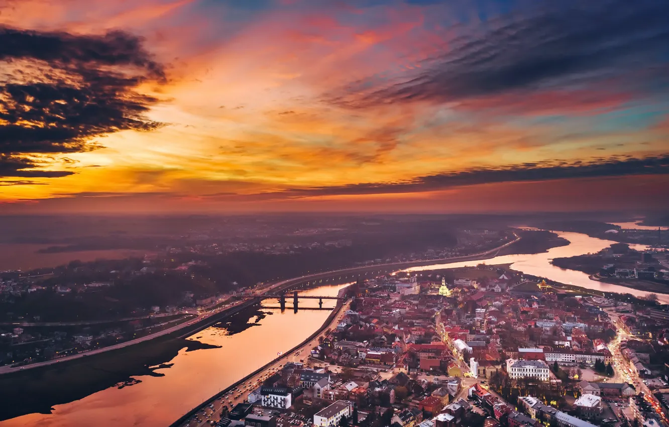 Photo wallpaper sunset, Lithuania, Kaunas