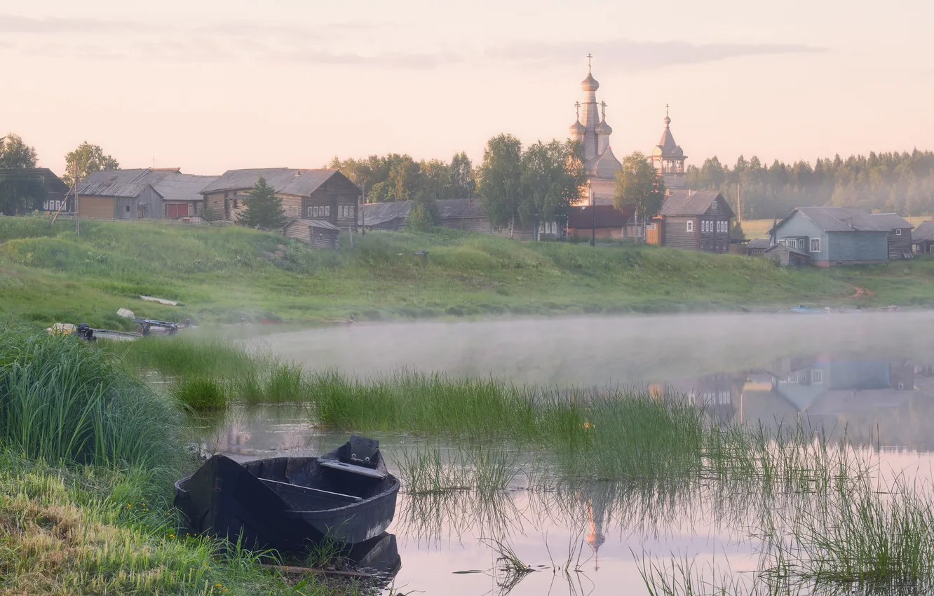 Photo wallpaper landscape, Church, Arkhangelsk oblast, white night, Kimzha, Maxim Evdokimov