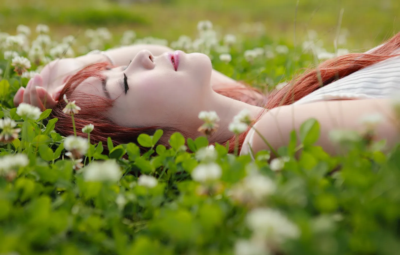 Photo wallpaper greens, summer, girl, face, Asian