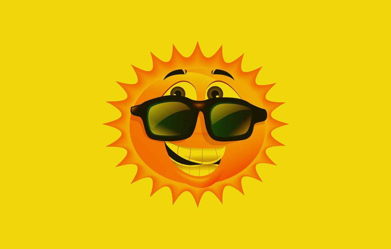 Photo wallpaper the sun, yellow, smile, glasses, smile, sun, Shine