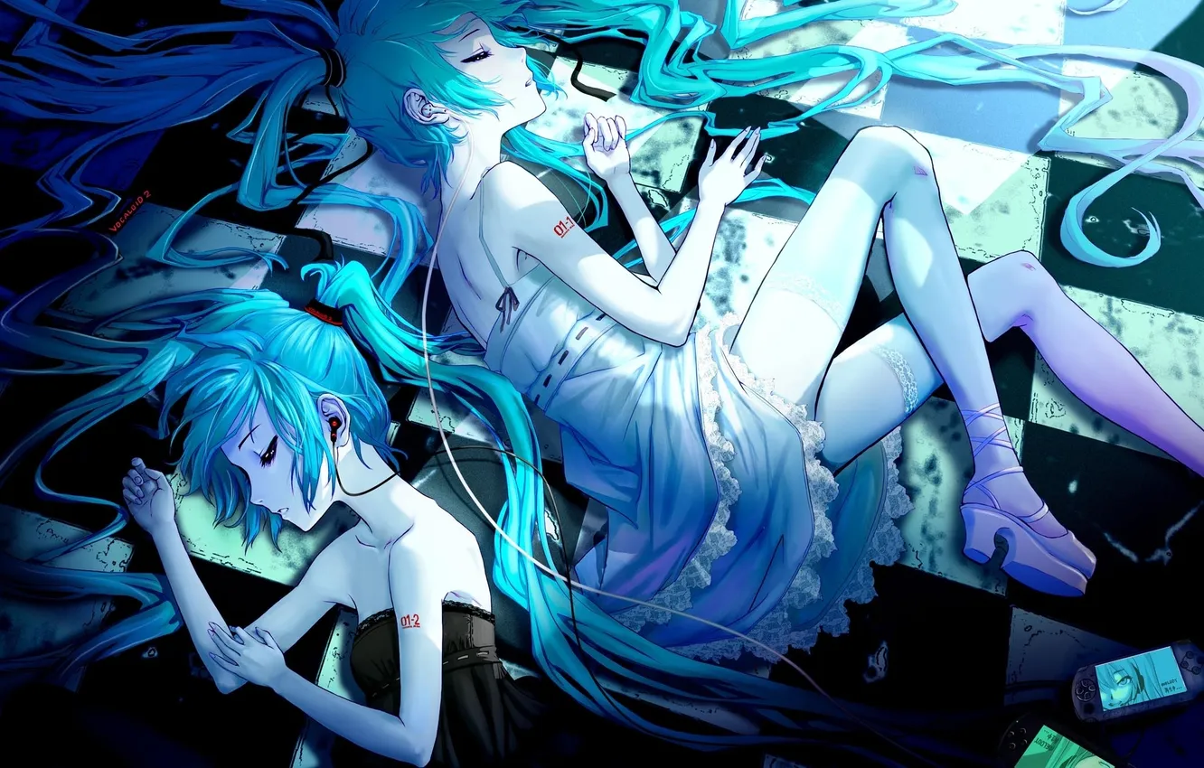Photo wallpaper hair, stockings, headphones, hatsune miku, Vocaloid