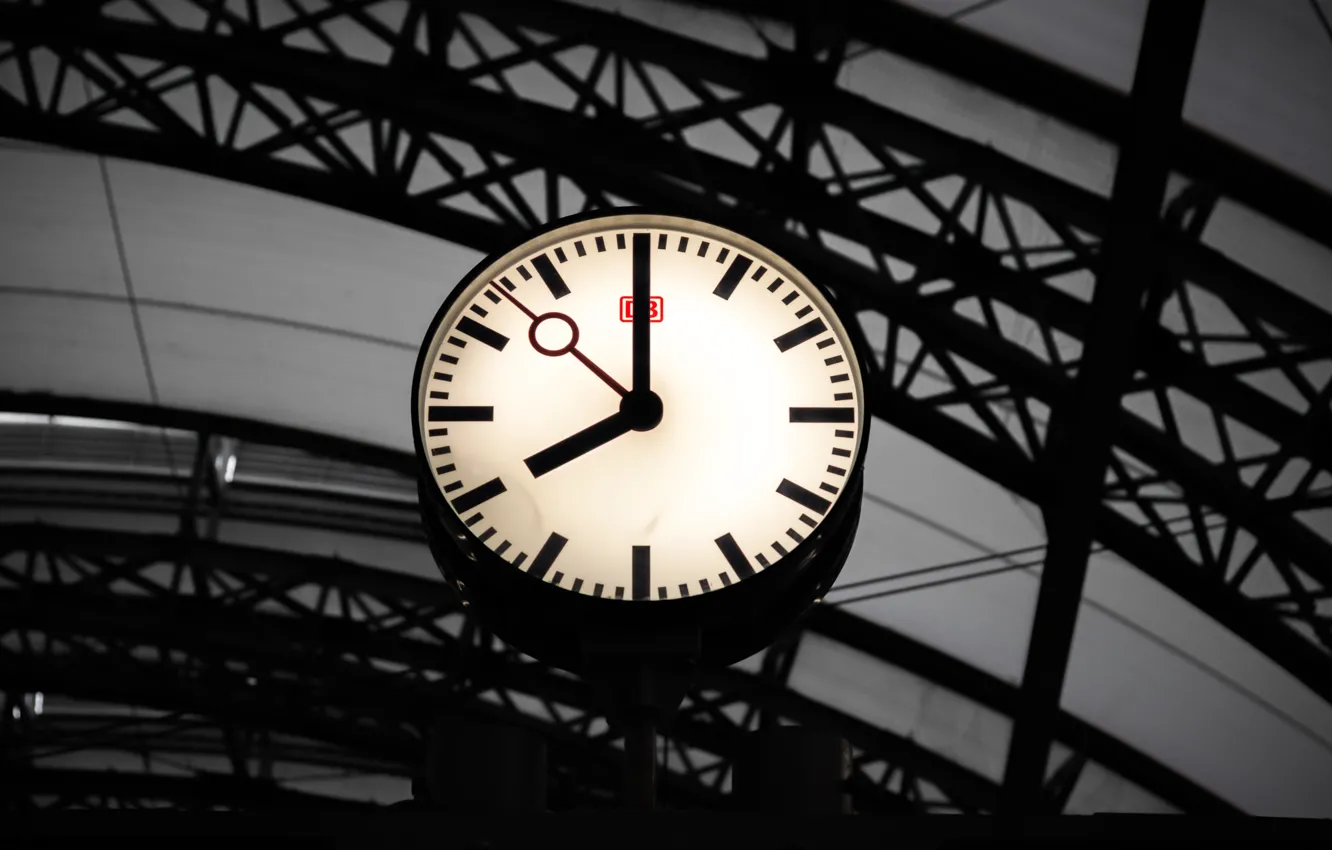 Photo wallpaper the city, watch, station, black, clock, Minimalistic
