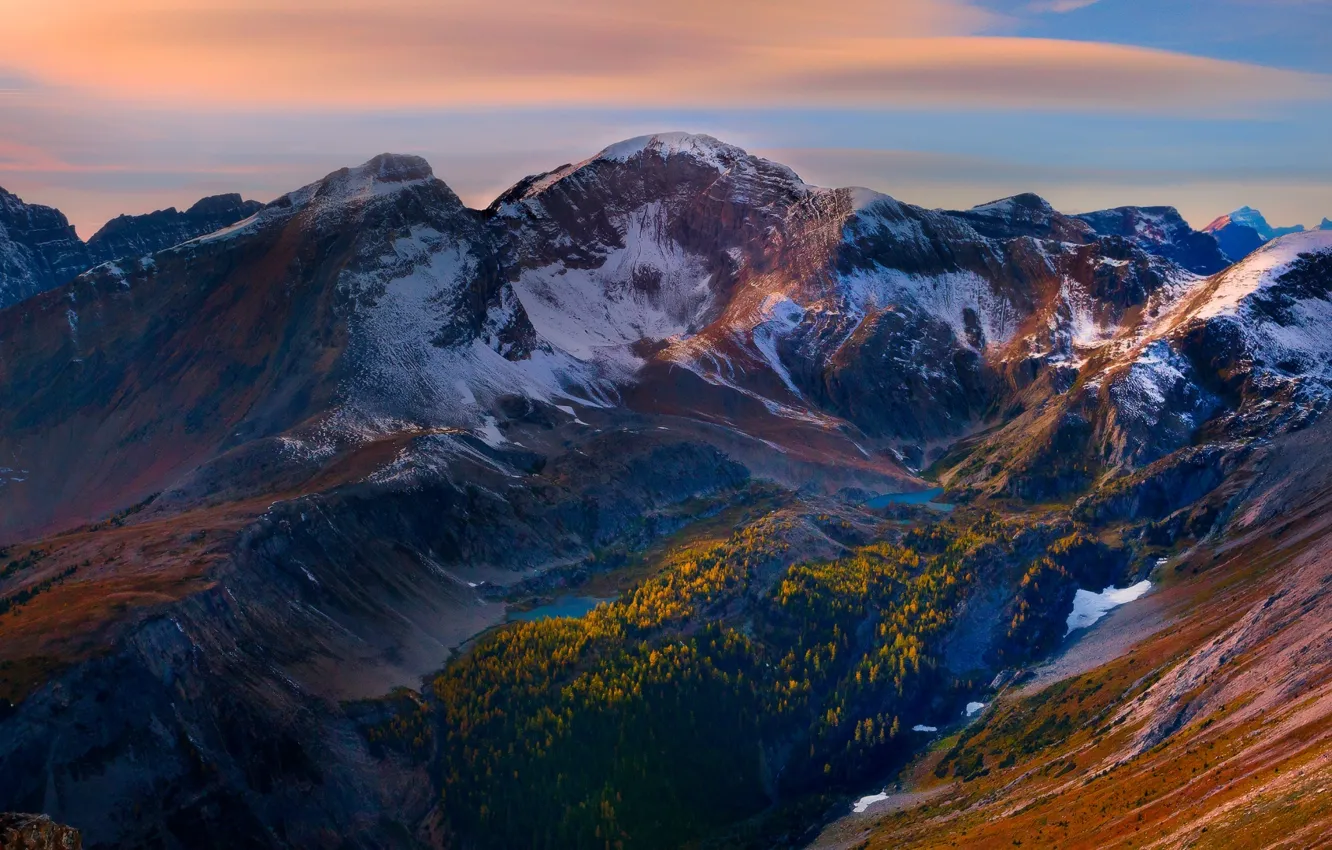 Photo wallpaper mountains, tops, the evening