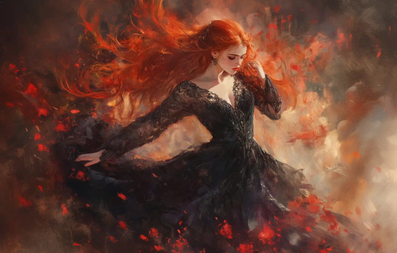 Photo wallpaper look, girl, lights, pose, movement, flame, smoke, dance