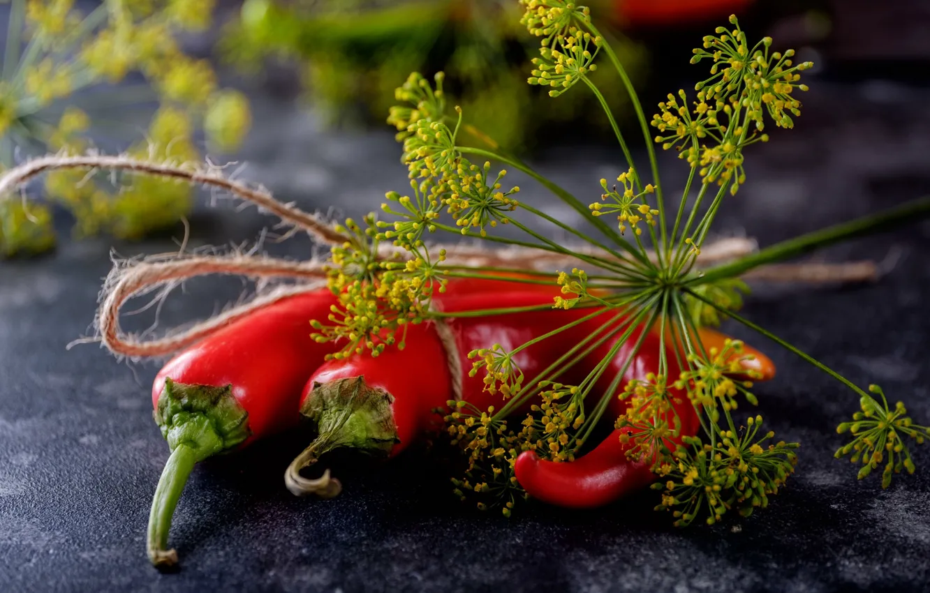 Photo wallpaper dill, pepper, thread