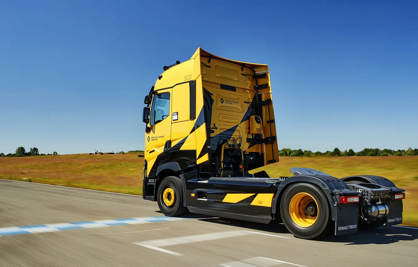 Photo wallpaper asphalt, movement, truck, Renault, 2018, tractor, T520, Renault Trucks
