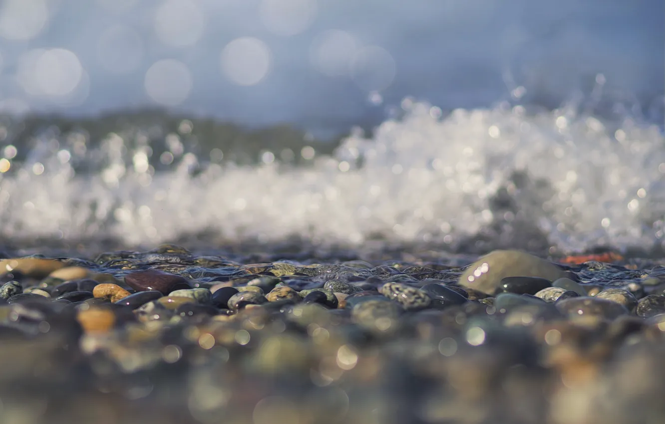 Photo wallpaper waves, splash, stones, sunny