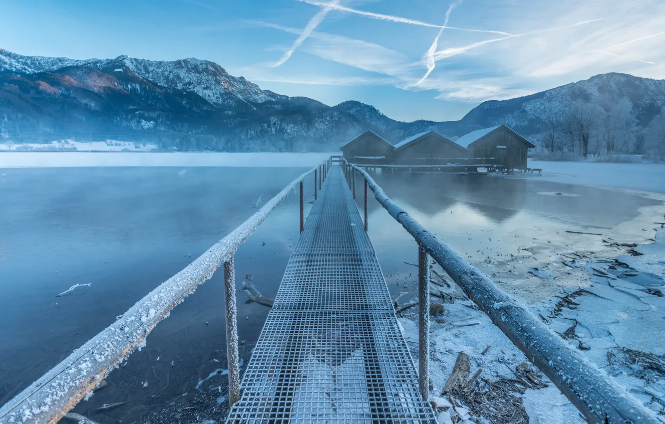 Photo wallpaper cold, ice, winter, frost, the sky, clouds, snow, trees