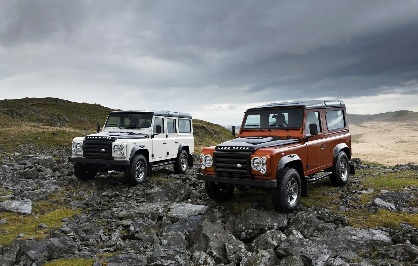Photo wallpaper mountains, stones, SUV, Land Rover