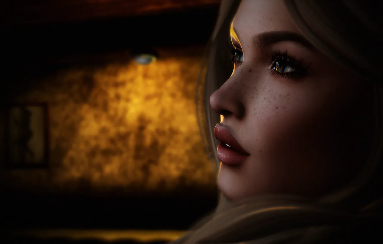 Photo wallpaper girl, face, background, hair, lips, profile