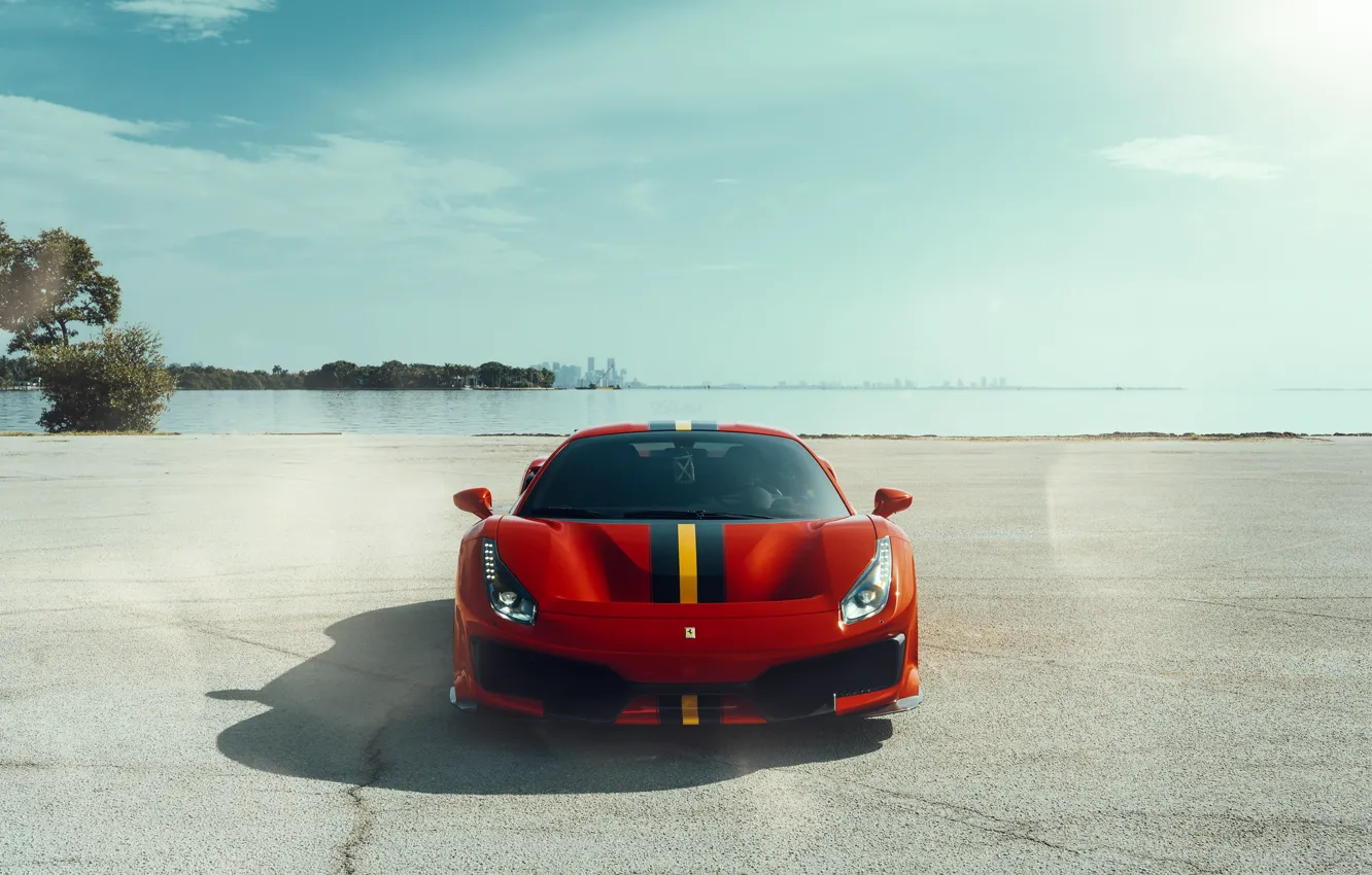 Photo wallpaper red, ferrari, black, yellow, 488 track