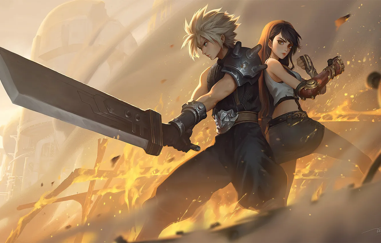 Photo wallpaper Swords, Final Fantasy VII, Cloud Strife, Tifa Lockhart, Remake, Final Fantasy VII Remake