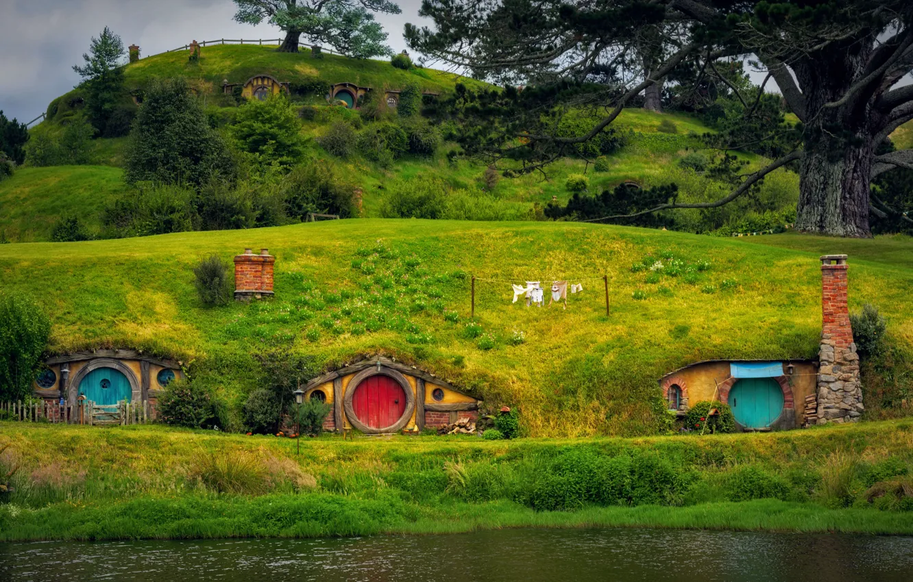 Photo wallpaper New Zealand, the Lord of the rings, The hobbit, Hobbiton, Matamata