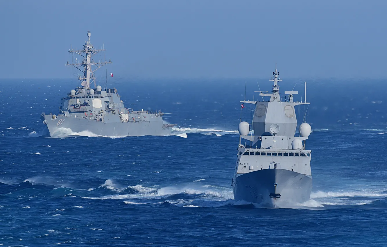 Photo wallpaper ship, exercises, Navy, maneuvering